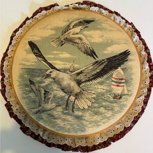 Seagull Embroidery Hoop Art with Lace Trim